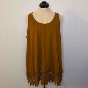 XiaoMaAnJi (Amazon) Caramel Brown Sleeveless Tank Top with Floral Lace Hem, 3X